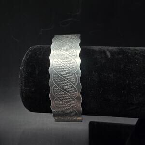 Etched Snake Silver Tone Cuff Bracelet
